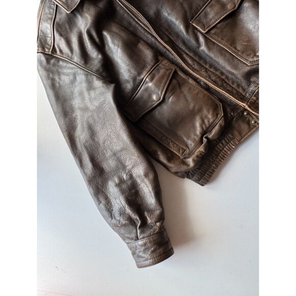 Vintage WILSONS Adventure Bound Brown Leather Aviator Bomber Jacket, Size L - Picture 8 of 16